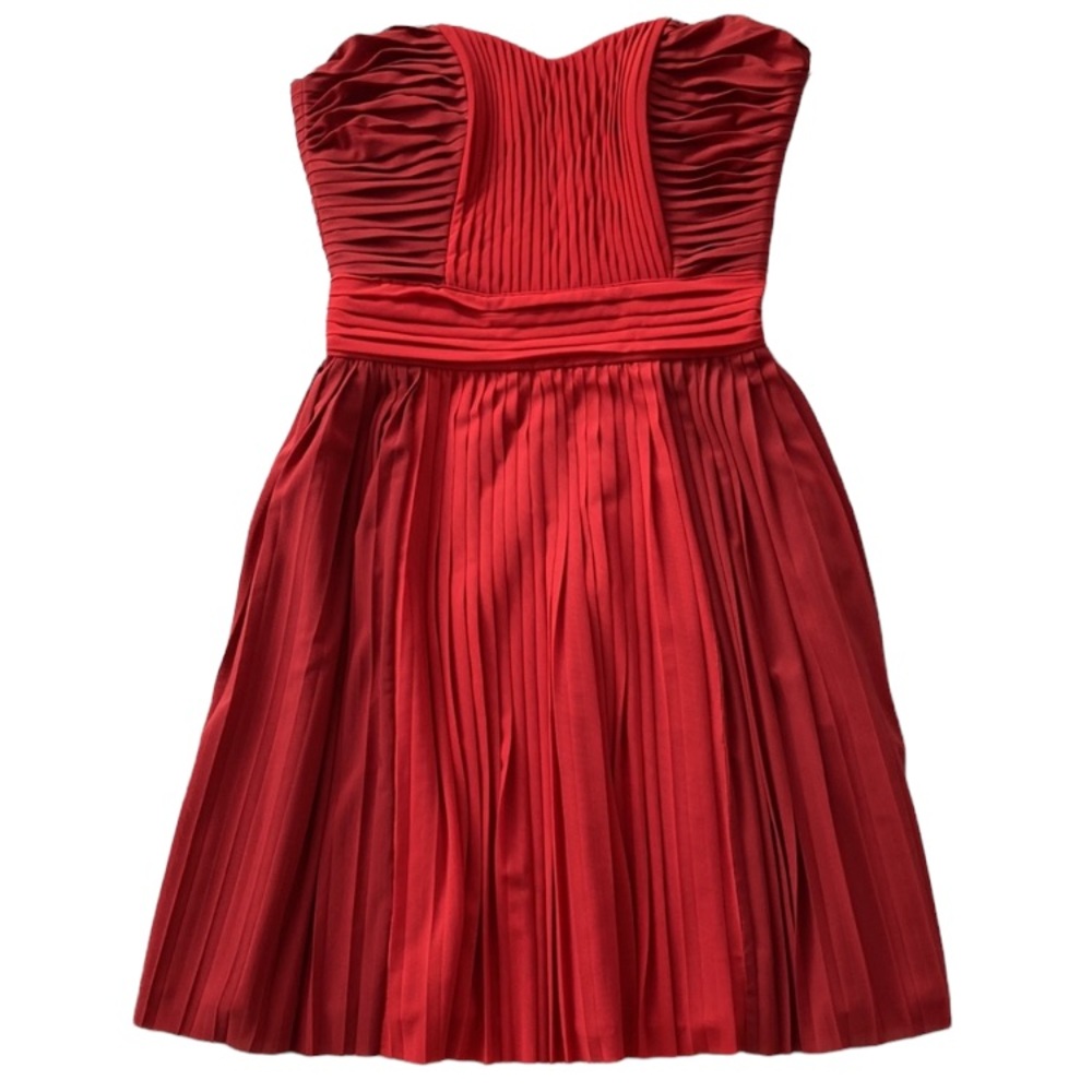 Modcloth Geode Red Ombre Pleated Strapless Party Dress
